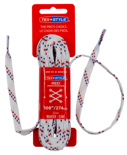 Tex-Style RED Performance Skridskosnören – Slim Wax | Kartong 36 par