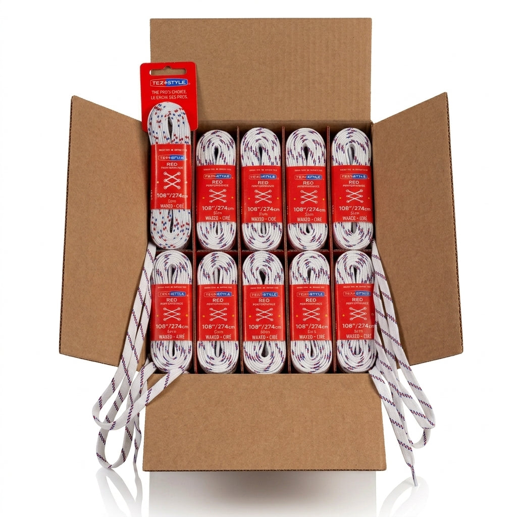 Tex-Style RED Performance Skridskosnören – Slim Wax | Kartong 36 par