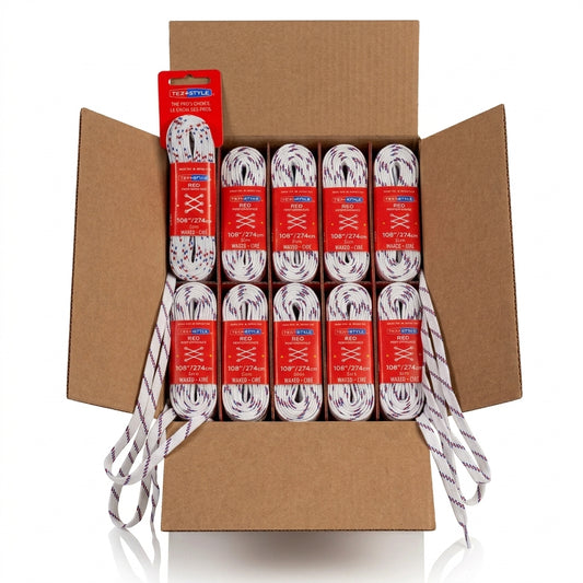 Tex-Style RED Performance Skridskosnören – Slim Wax | Kartong 36 par