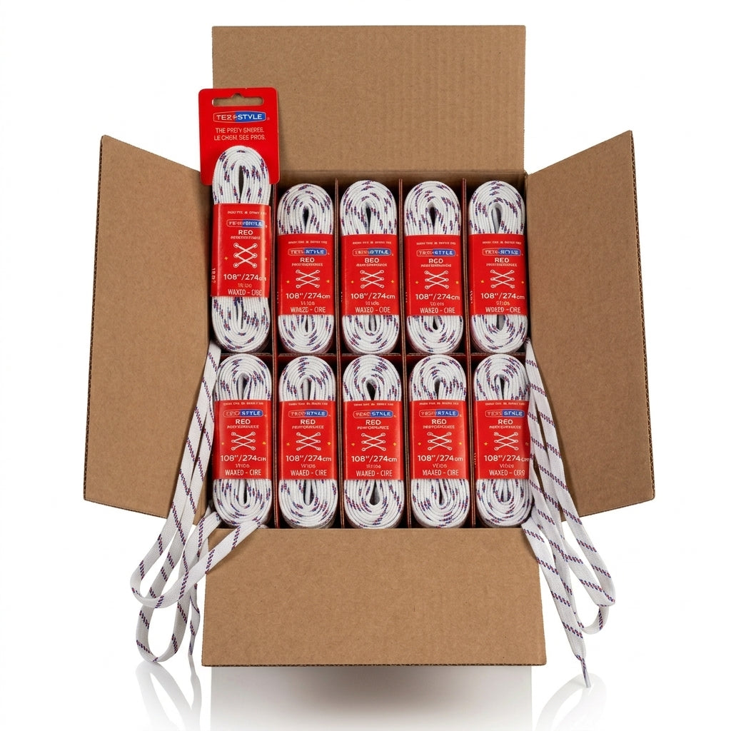 Tex-Style RED Performance Skridskosnören – Wide Wax | Kartong 36 par