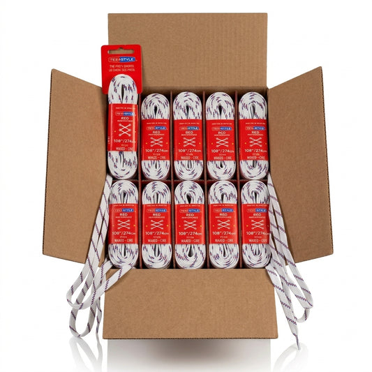 Tex-Style RED Performance Skridskosnören – Wide Wax | Kartong 36 par